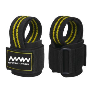 Black with Two Yellow Strips Power Lifting Straps