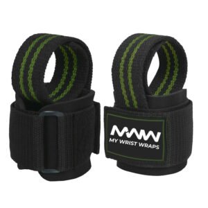 Black with Two Green Strips Power Lifting Straps