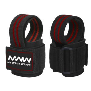 Black with Two Red Strips Power Lifting Straps