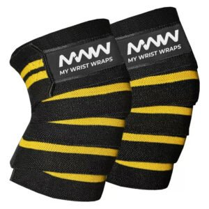 Black with Two Yellow Strips Knee Wraps