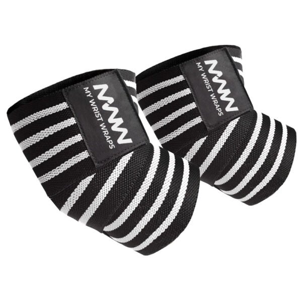 Black with Four White Strips Elbow Wraps