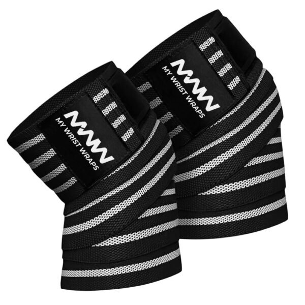 Black with Four White Strips Knee Wraps