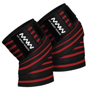 Black with Four Red Strips Knee Wraps