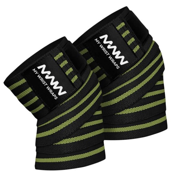 Black with Four Green Strips Knee Wraps