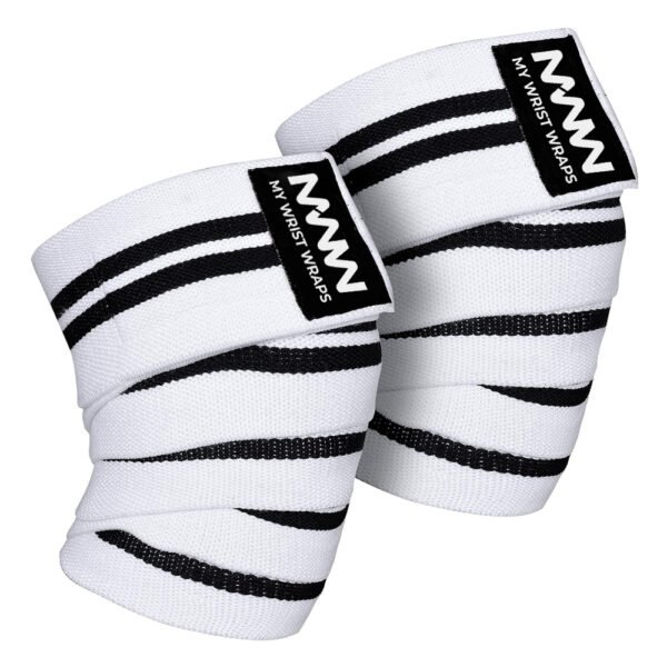 White with Two Black Strips Knee Wraps